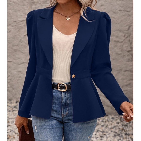 Classic Fitted Double Breasted Button Flare hem Blazer - Picture 1 of 10